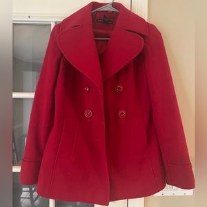 New York and Company. Red Pea Coat. Size 2. Detachable Hood.